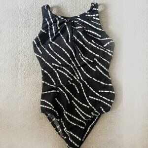 Beautiful black with white pattern Miraclesuit, size 10